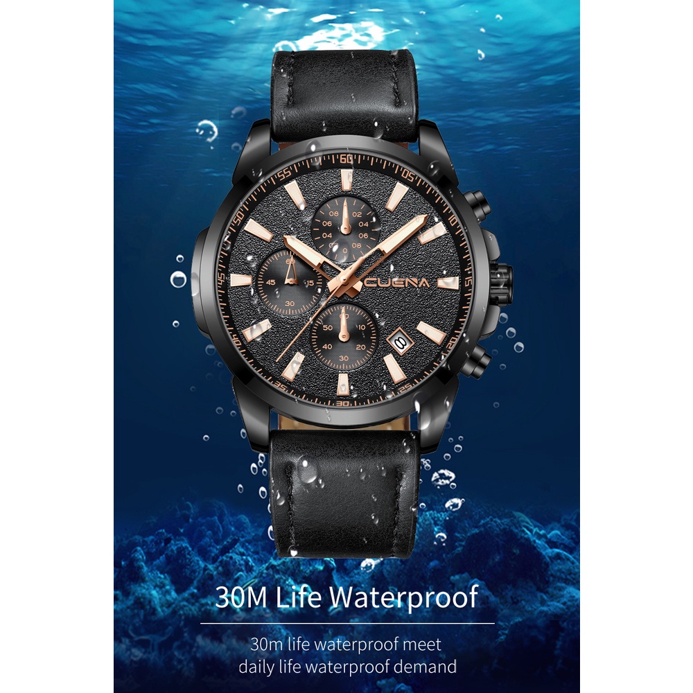 Đồng hồ CRRJU 6820 L dây da máy quartz phong cách thể thao không thấm nước thời trang công sở đa năng dành cho nam