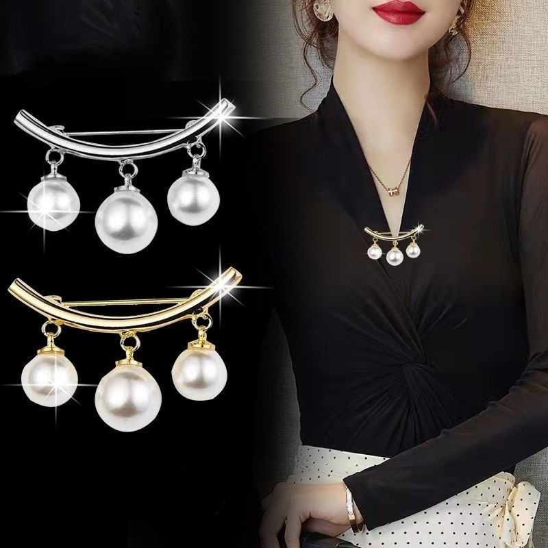 Trâm Cài Áo Thời Trang Hàn Quốc Đính Ngọc Trai Nhân Tạo Màu Vàng / Bạc Chống Lóa