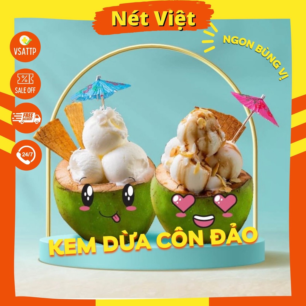 Kem Dừa Côn Đảo, Kem Côn Đảo Dừa Đất Thơm Mềm Hiệu Việt Tuấn Hộp 700gr 1 Lít