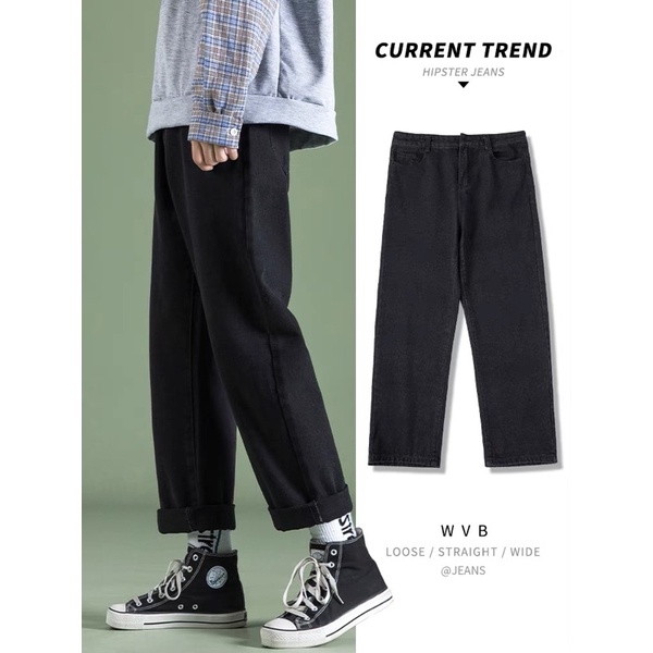 Quần jean đen Nam dáng suông Ulzzang