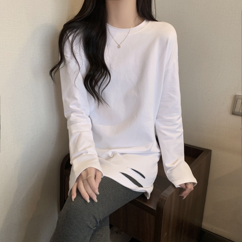 Áo thun thể thao ZHELIHANGFEI tay dài dáng rộng thiết kế rách cá tính hợp thời trang