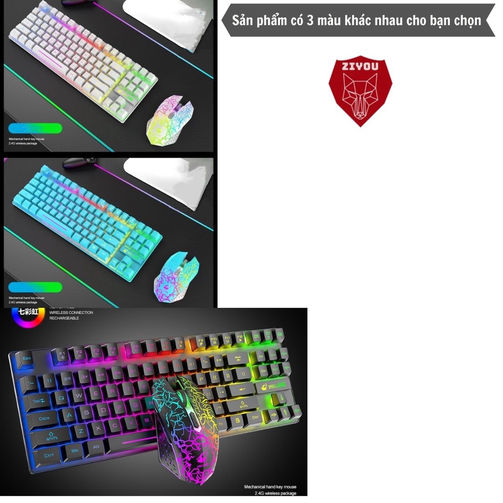 Bộ Bàn Phím Và Chuột Không Dây Pin Sạc ZIYOU T87 Thiết Kế Nhỏ Gọn Full Led Kết Nối 2.4GHz Tương Thích Máy Tính laptop pc