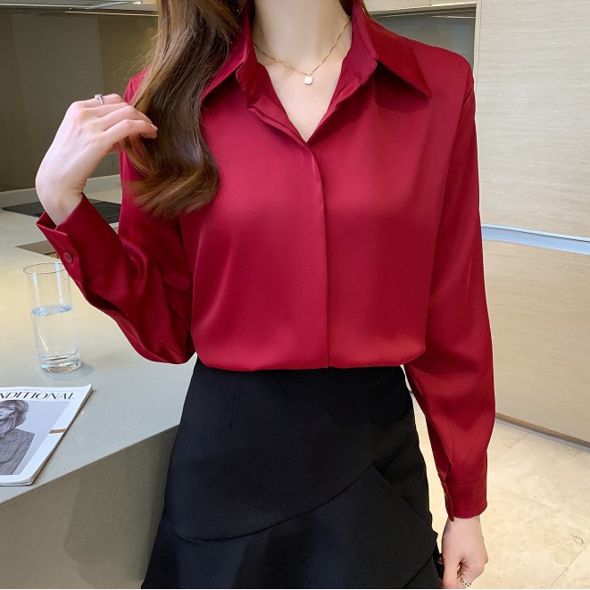 Áo Sơ Mi Nữ Công Sở Màu Đỏ Đô Cổ Đức CHIPY Kiểu Hàn Quốc Vintage Ulzzang Form Rộng Dài Tay Đẹp Chất Lụa Cao Cấp A2D | BigBuy360 - bigbuy360.vn