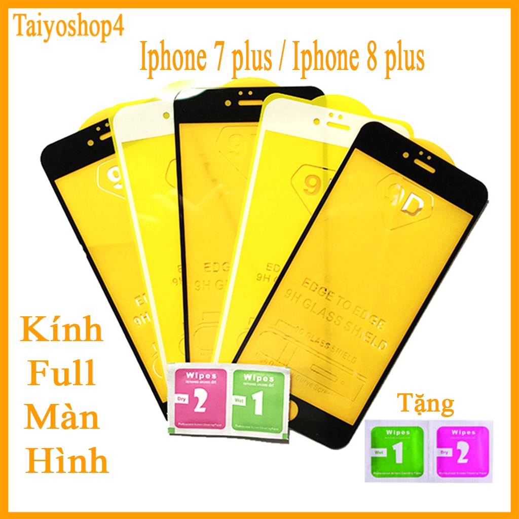 Kính cường lực Iphone 7 plus,8 plus full màn hình, ảnh thực shop tự chụp ( Tặng kèm bộ giấy lau màn hình ) Taiyoshop4