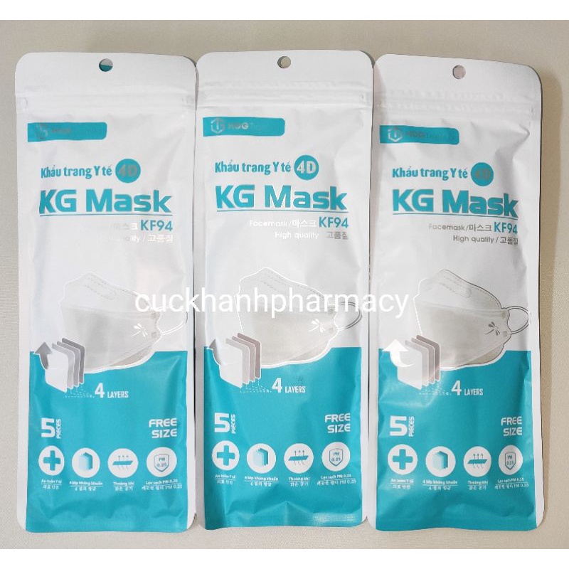 Khẩu trang kháng khuẩn KG MASK, tiêu chuẩn Hàn quốc KF94, gói 5 chiếc