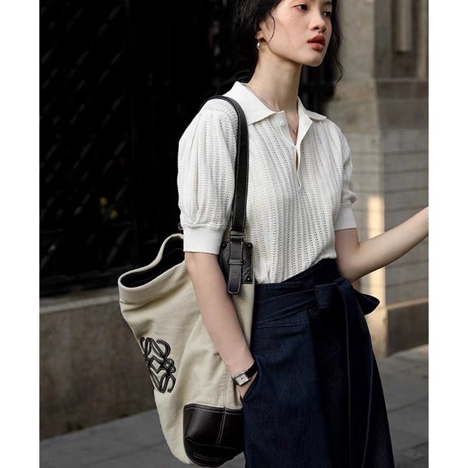 [Ảnh thật/Video] Áo croptop DING mongtogi cúc ngực cổ đức thiết kế đan Hàn Quốc