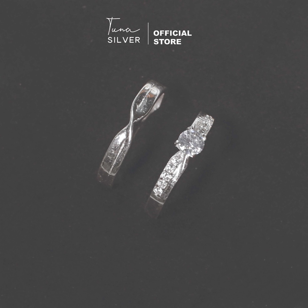 Nhẫn đôi bạc nam nữ Twist Love gắn đá freesize, nhẫn cặp bạc tình yêu nam nữ cao cấp - Cam kết chuẩn bạc - 𝐓𝐔𝐍𝐀 𝐒𝐈𝐋𝐕𝐄𝐑