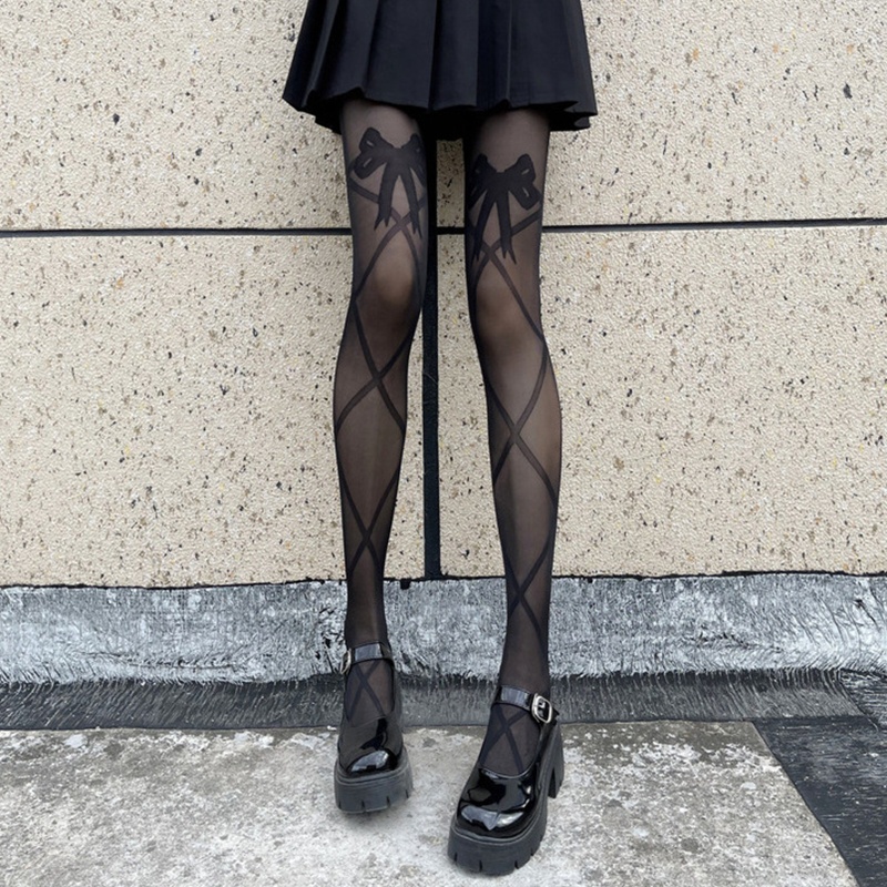 Quần tất dây đan chéo trong suốt phong cách gothic punk Lolita mùa hè cho nữ