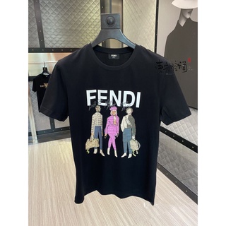 Áo Thun Tay Ngắn Cổ Tròn In Logo Fendi Findi Cá Tính Cho Nam Và Nữ