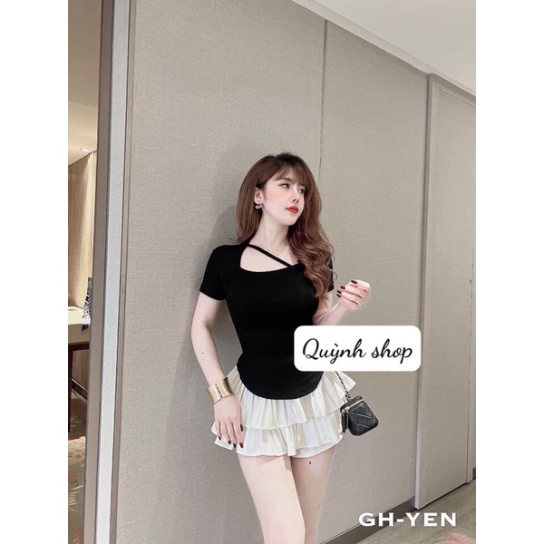 Áo thun phối dây cổ siêu xinh