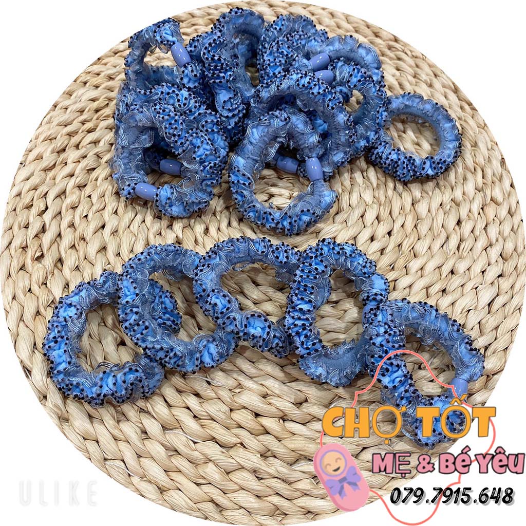 Cột tóc thun 2 màu ren lưới buộc đuôi ngựa co giãn chất lượng cao thời trang nữ phong cách Hàn Quốc
