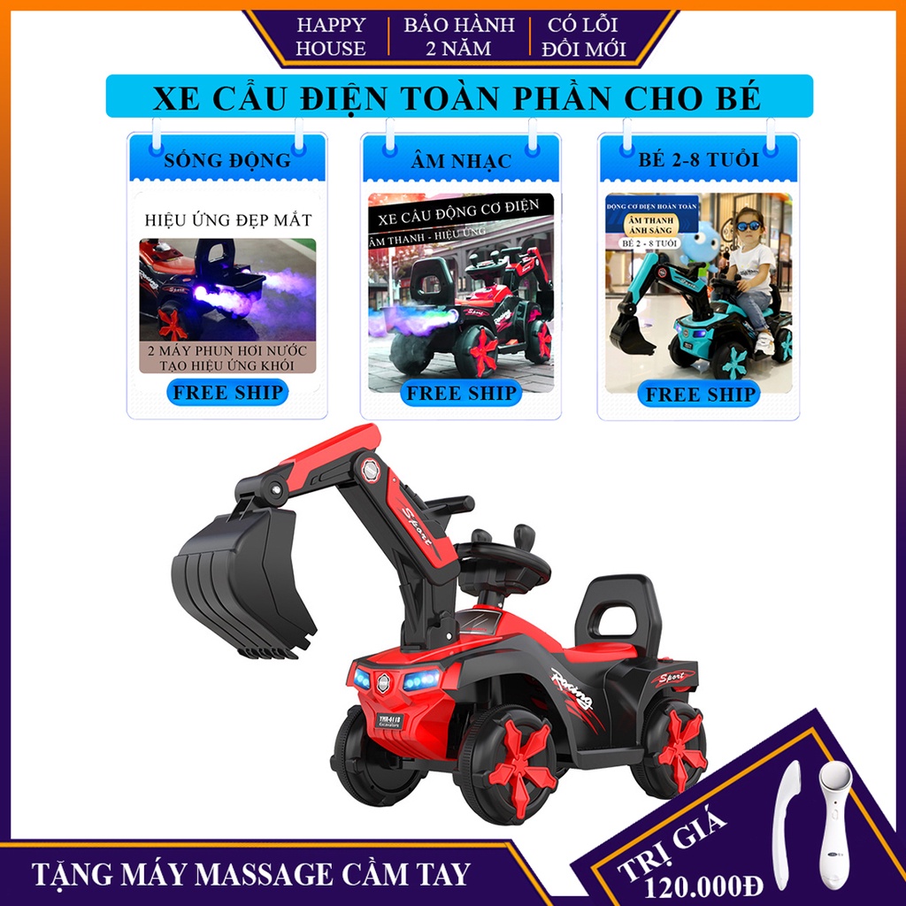 Xe cẩu điện trẻ em cỡ lớn,Đồ chơi trẻ em có thể di chuyển tiến lùi, điều chỉnh cần múc phù hợp cho bé 2-6 tuổi