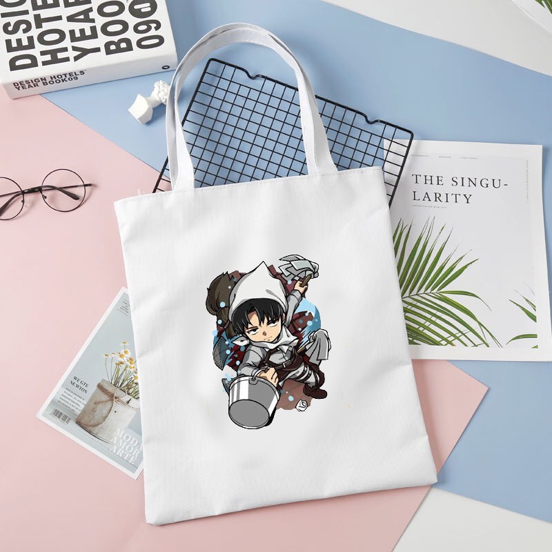 Túi tote vải trắng đeo vai in hình ATTACK ON TITAN Đại Chiến Titan M1 anime thời trang