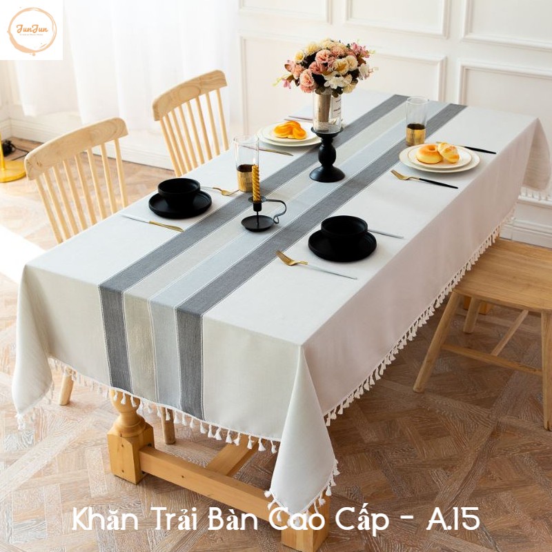 K22_Khăn trải bàn Cao Cấp có tua hình vuông/chữ nhật chất liệu cotton 100% Phong cách Bắc Âu