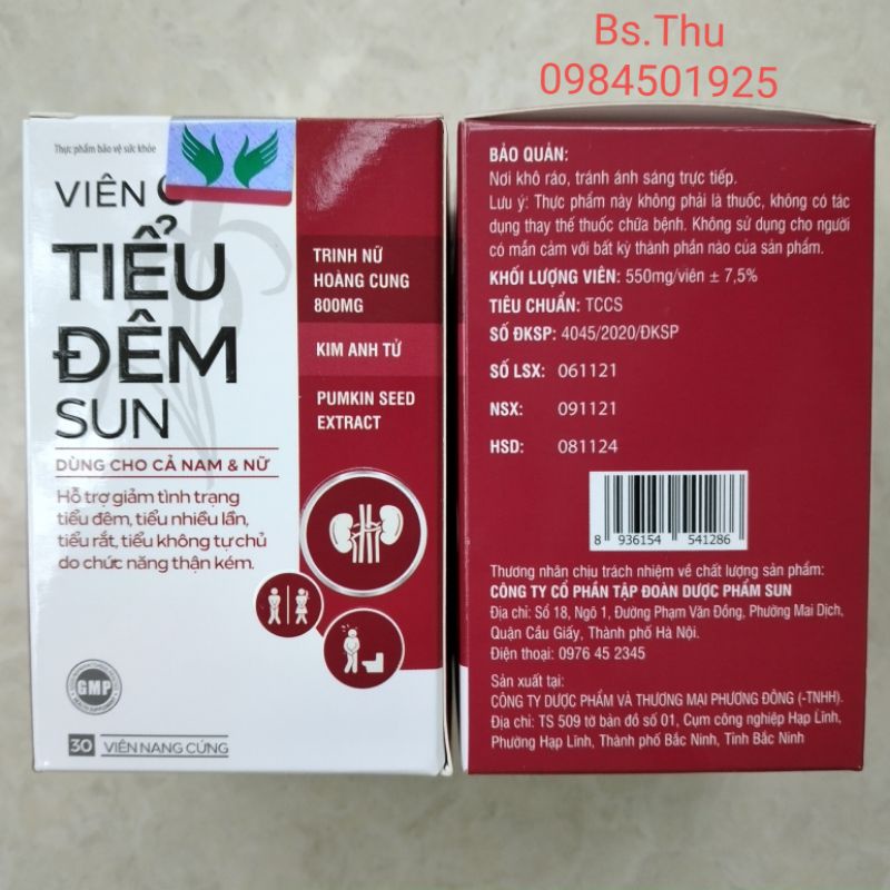 VIÊN TIỂU ĐÊM SUN - Hỗ trợ giảm tình trạng tiểu đêm, tiểu rắt, tiểu không tự chủ, dùng được cho cả nam và nữ