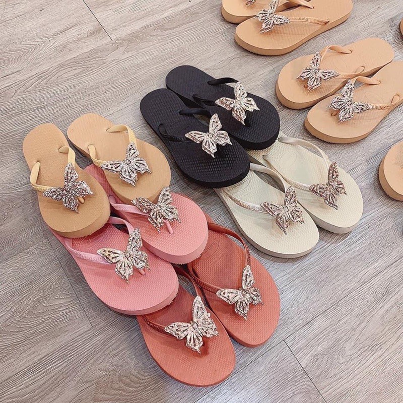 Dép kẹp havaianas nữ thái lan đính Charm bướm đá lấp lánh