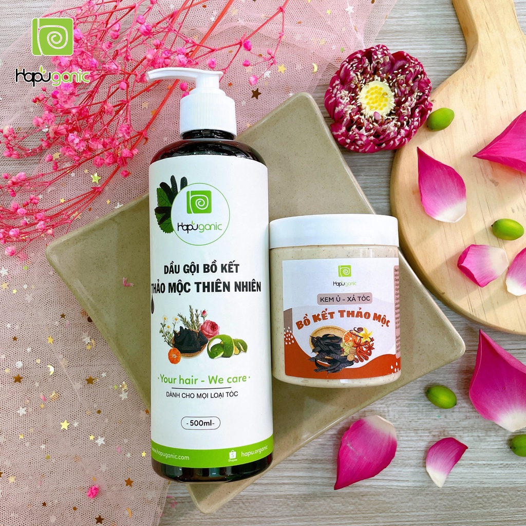 Combo Dầu Gội Bồ Kết và Ủ Xả Tóc HaPu Organic mềm mượt, giảm rụng