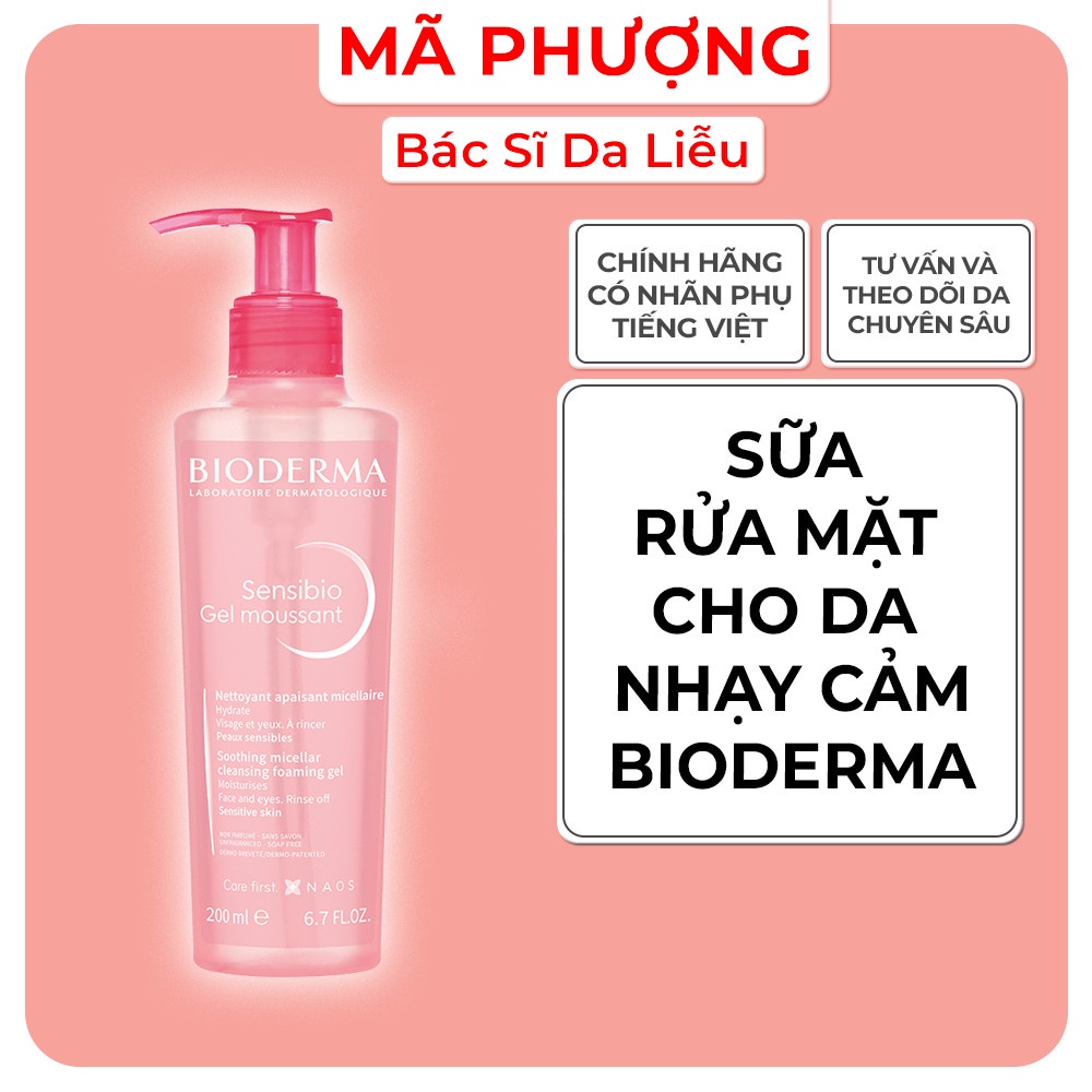 Sữa rửa mặt Bioderma sensibio gel moussant cho da nhạy cảm (hồng)