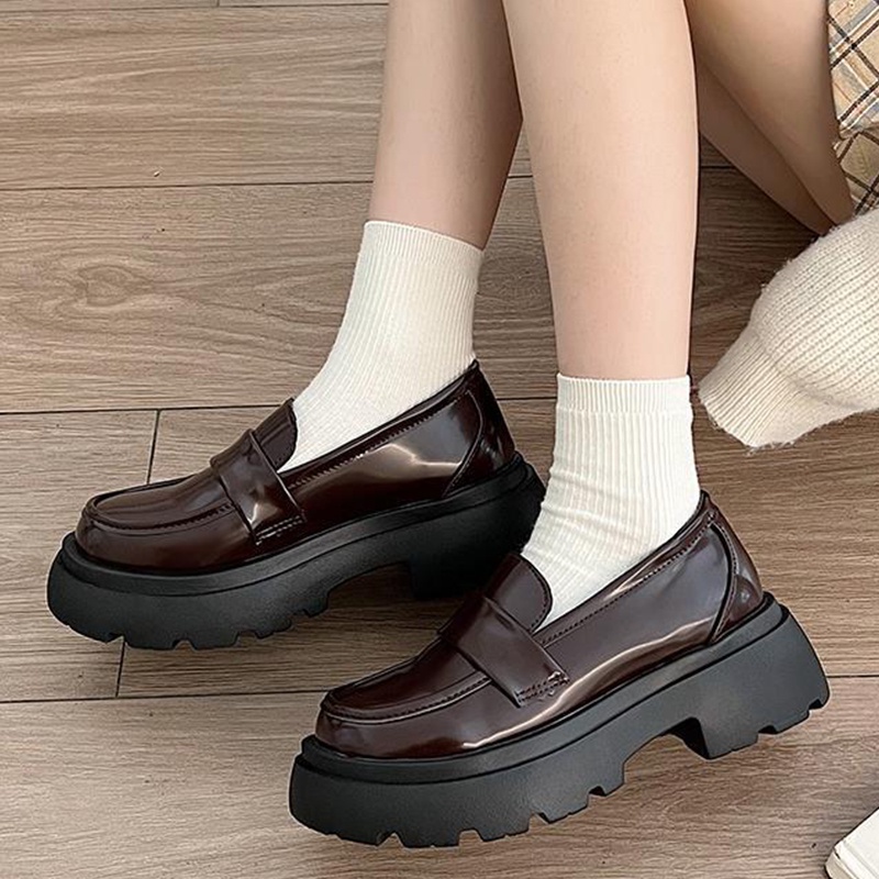Giày Lười Da Đế Dày Thoải Mái Phong Cách Anh Quốc Cho Nữ Size 35-39
