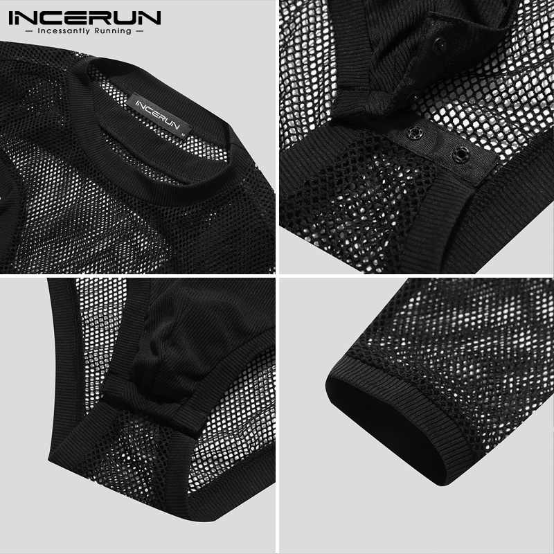 Jumpsuit INCERUN kiểu lưới xuyên thấu tay dài cho nam