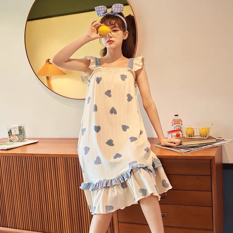 Váy ngủ hai dây họa tiết trái tim, Váy ngủ dáng xuông đuôi cá đáng yêu