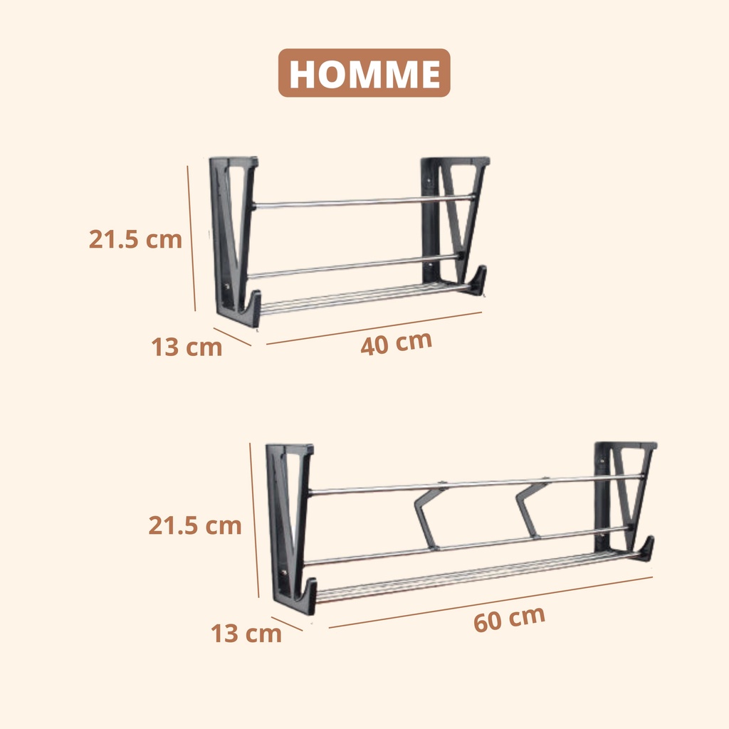 Giá để giày dán tường HOMME kệ để giày, dép phòng tắm, nhà cửa 2 ngăn inox