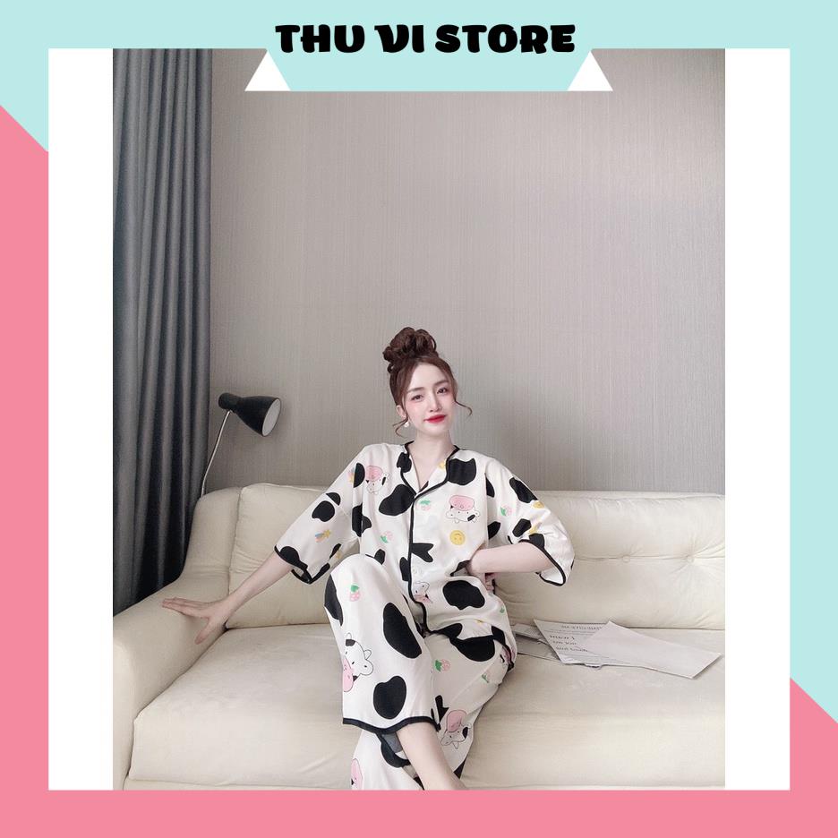 Bộ Ngủ MặC Nhà, Đồ Pijama Ngắn Tay Quần Dài Lượn Sóng Họa Tiết Bò Sữa Chất Lụa Mango Mềm Mịn, Form Dáng Rộng Rãi T | BigBuy360 - bigbuy360.vn