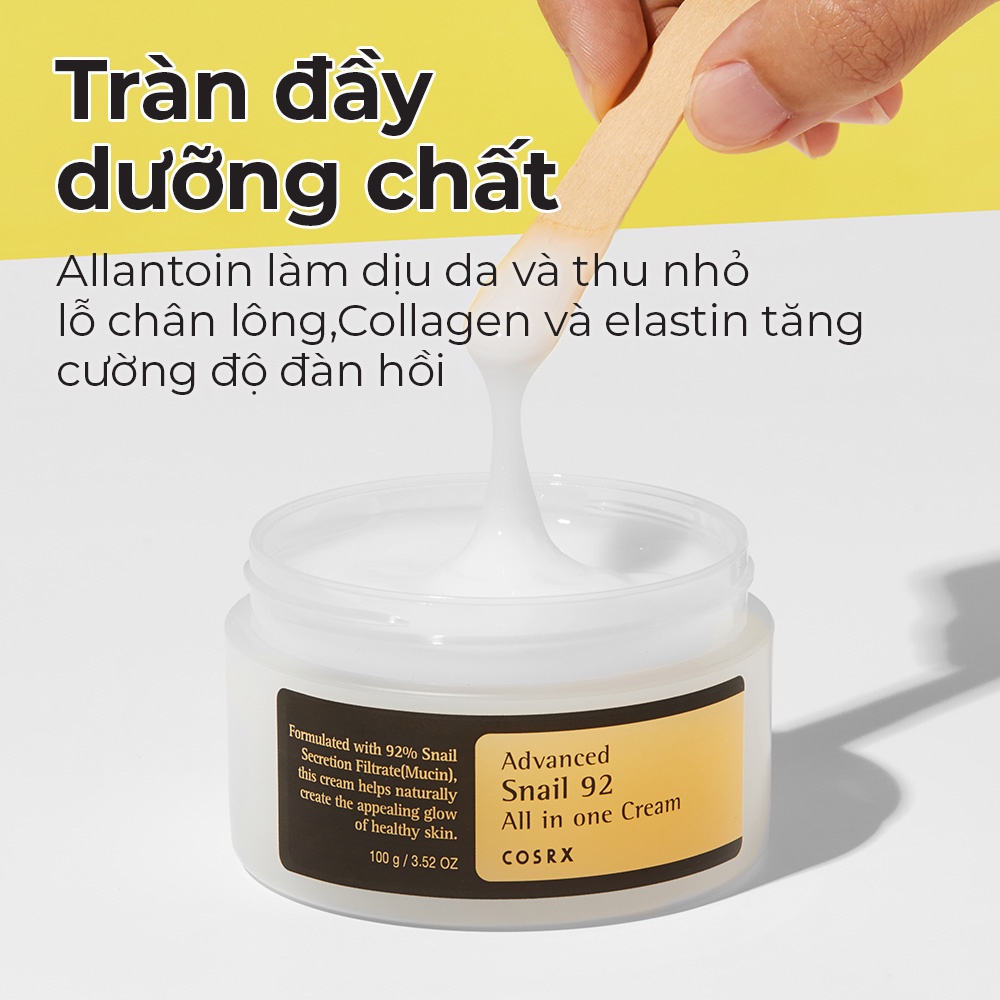 Kem dưỡng ẩm cosrx tái tạo phục hồi da chiết xuất 92% dịch ốc sên tất cả trong một 100ml