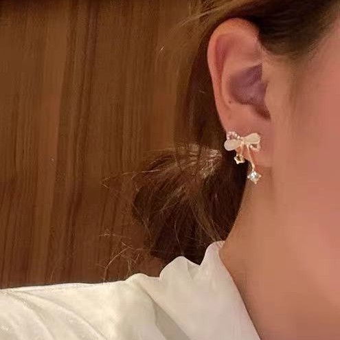 Bông tai hình nơ đính đá đơn giản hoa tai thời trang