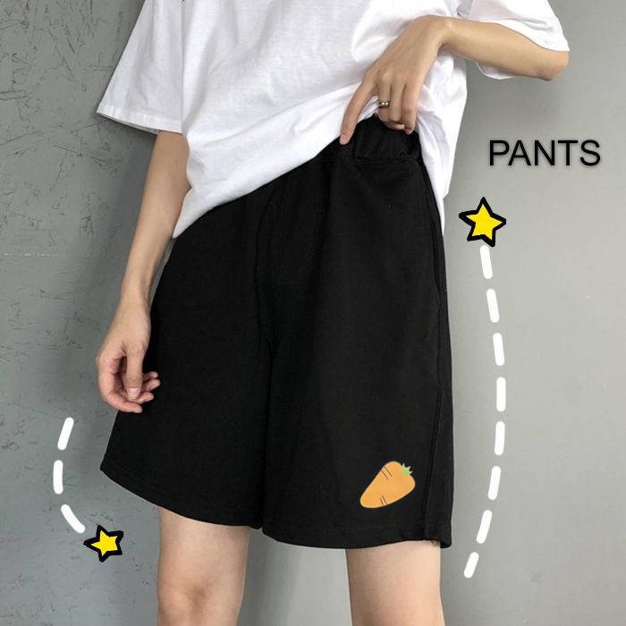 Quần short thể thao ống rộng in họa tiết củ cà rốt dễ thương dành cho nữ