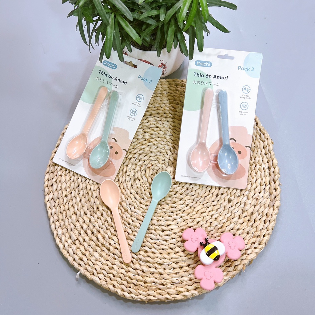 Set 2 Thìa ăn dặm cho bé inochi cho trẻ nhỏ tự ăn thông minh loại dài Amori nhựa nguyên sinh cao cấp