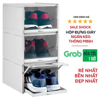 Hộp đựng giày thông minh - nhựa cứng có ngăn kéo - Màu Trắng - Hàng Chính Hãng
