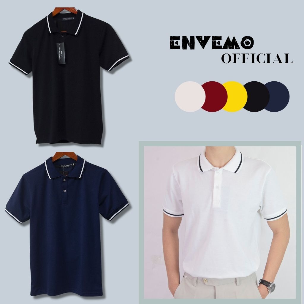 Áo polo nam tay lỡ đẹp áo thun nam trơn cổ bẻ vãi cotton chính hãng dày cao cấp nhiều màu ENVEMO AT02