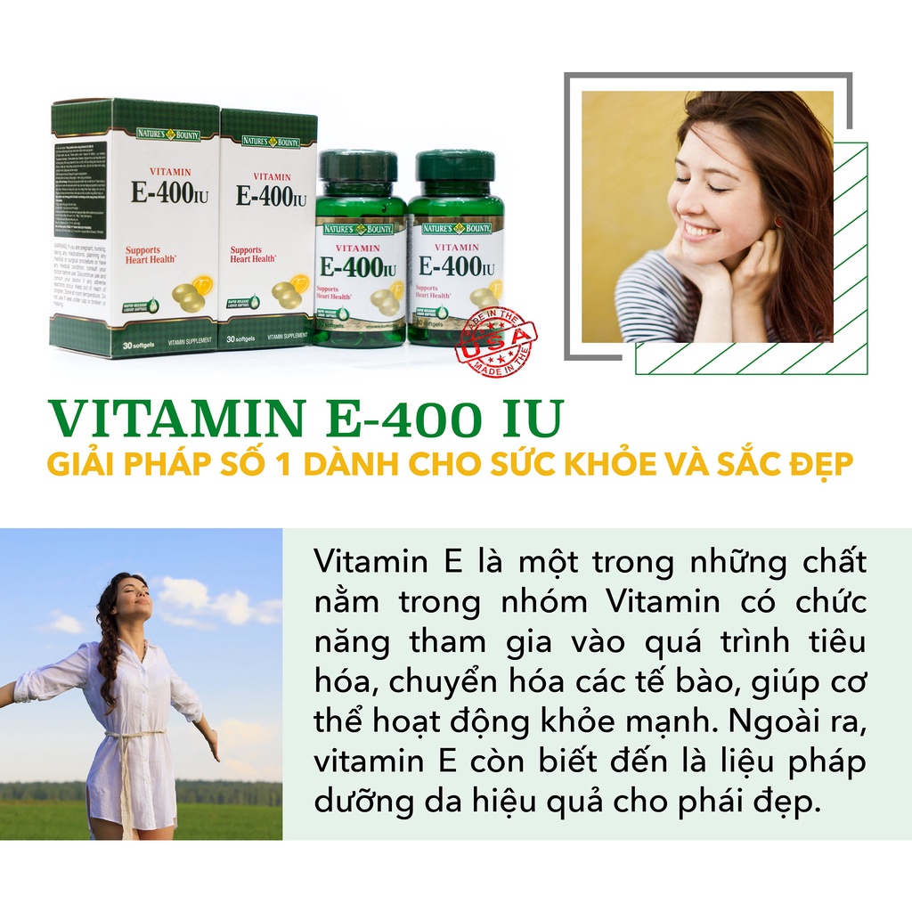 CHÍNH HÃNG - VIÊN UỐNG BỔ SUNG VITAMIN E 400 IU NATURES BOUNTY