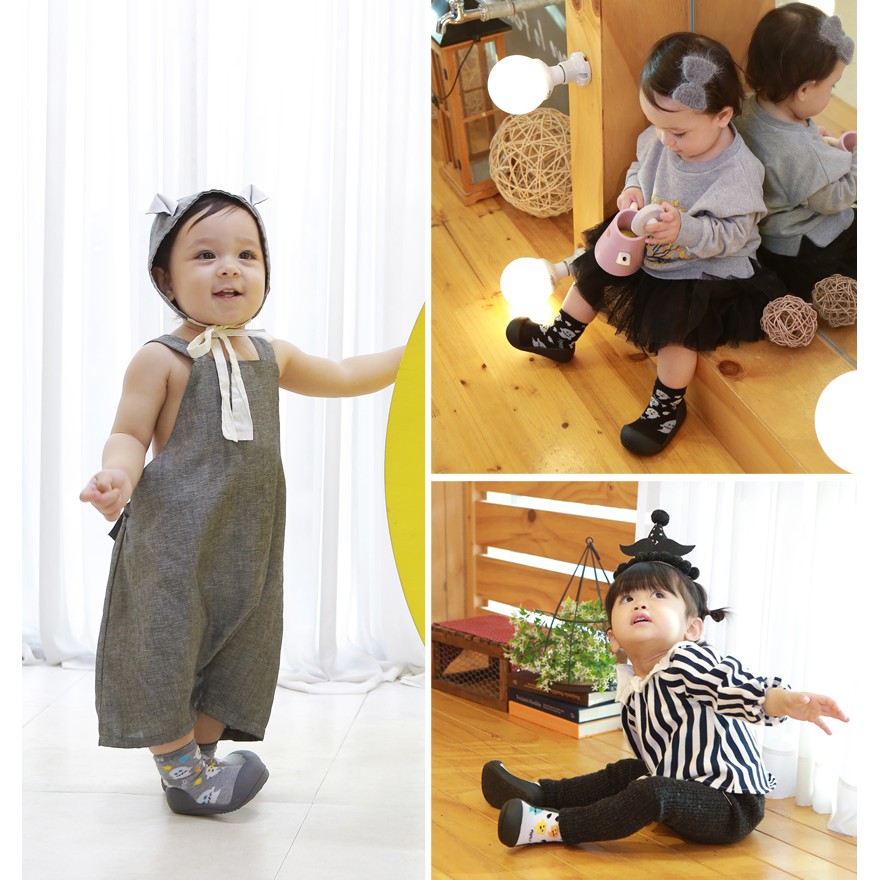 Giày tập đi Attipas Halloween - Gray/White nhập Hàn Quốc - cho bé trai /bé gái từ 3 - 24 tháng: đế mềm & chống trượt