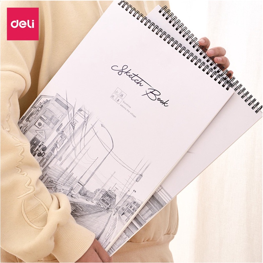 Sổ vẽ phác thảo Deli 100gsm 40 tờ  lò xo kép B5, A4, A3 - sketchnote - 73627 / 73628 / 73633- Diệp Lạc