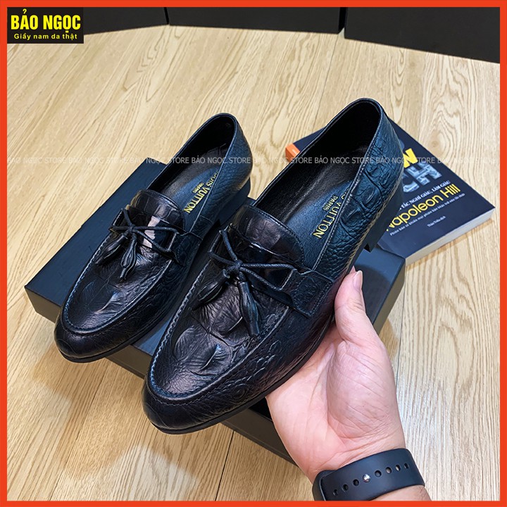 Giày lười nam da bò dập vân cá sấu - Bảo Hành Nổ Da 12 Tháng - Đế Cao Su Đúc Cao 3cm - Mã K1291
