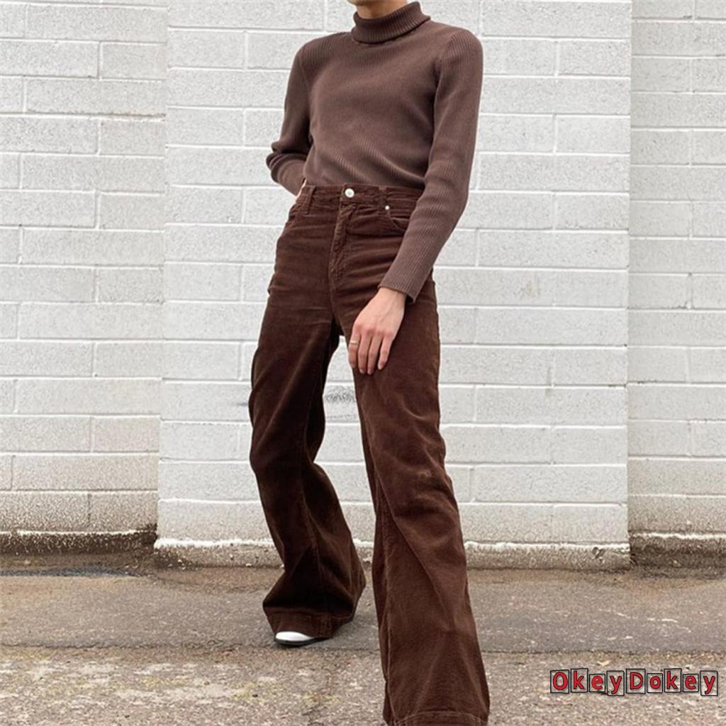 Quần Dài Ống Loe Lưng Cao Màu Trơn Thời Trang Cho Nữ