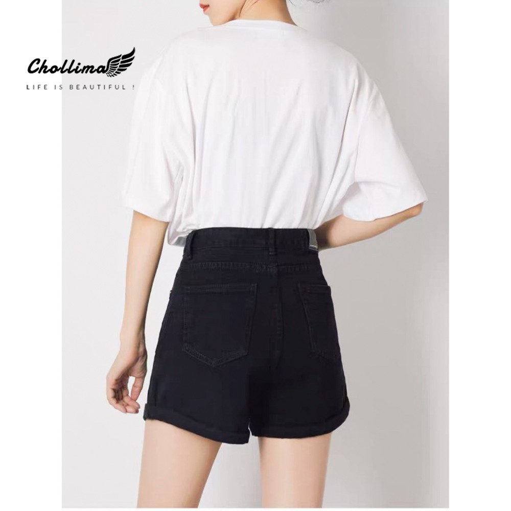 Quần shorts jean nữ Chollima lật lai trơn nhiều màu phong cách hàn quốc QS001