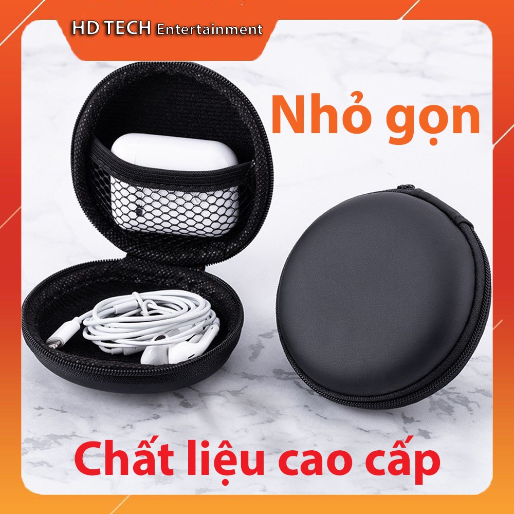 Bao da đựng tai nghe cao cấp ( hộp tròn )- chất liệu cao cấp