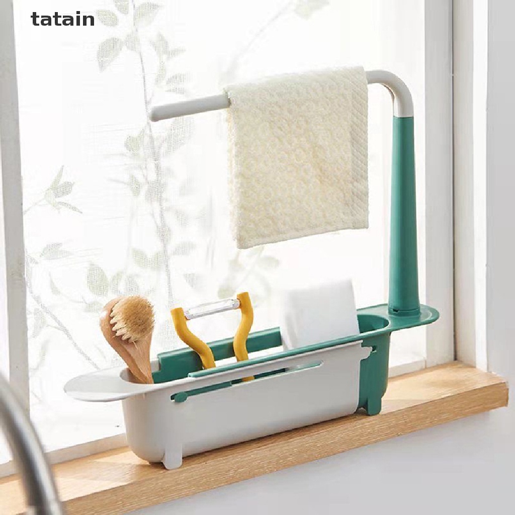 [TAT] Telescopic Sink Shelf Kitchen Sinks Organizer Soap Sponge Holder Sink Drain Rack CVX