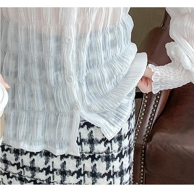 Áo Sơ Mi Chiffon Tay Dài Cổ Peter Pan Phối Ren Thời Trang 2022 Cho Nữ