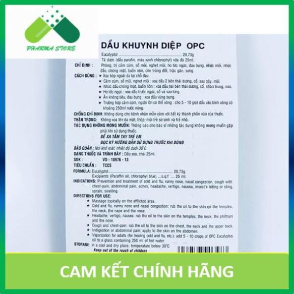 ! Dầu gió Khuynh Diệp OPC (25ml) - Giảm cảm ho, sổ mủi, nhức đầu, đau bụng, chóng mặt