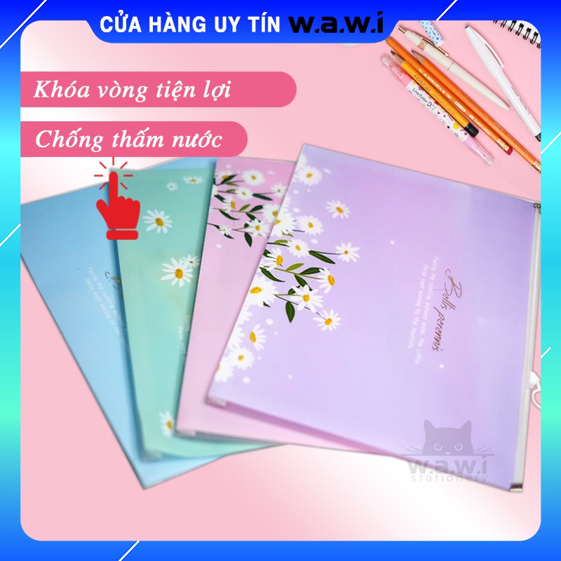 Túi nhựa đựng hồ sơ (A4) họa tiết Hoa Cúc, không thấm nước, có khóa kéo.