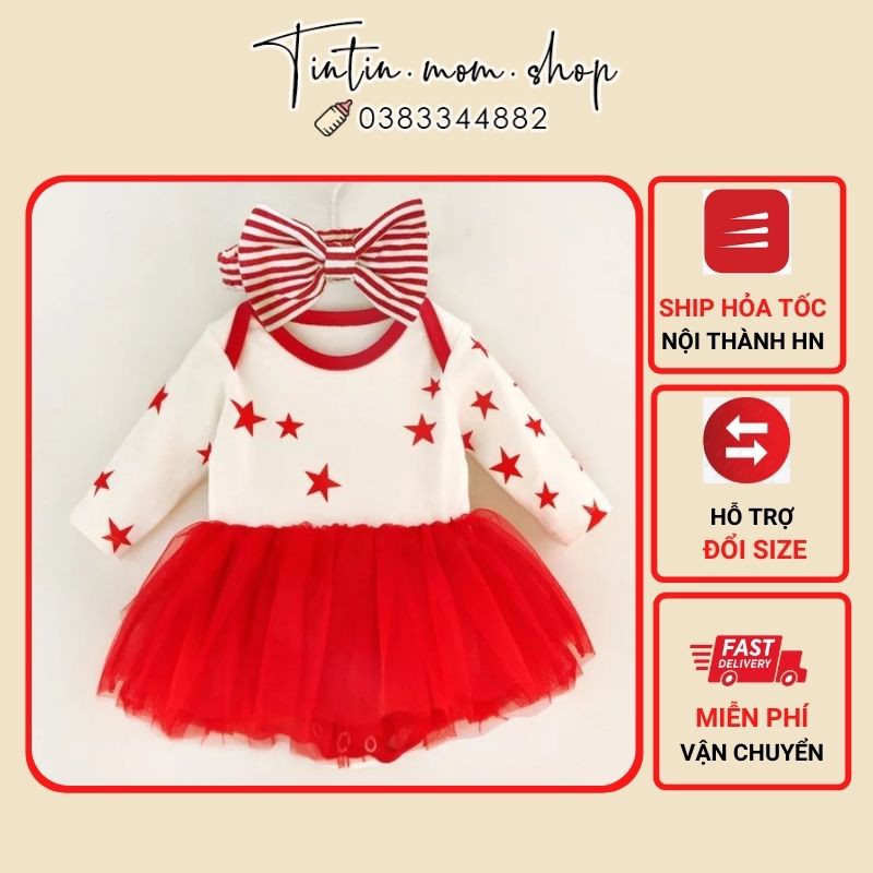 Sét váy body họa tiết ngôi sao dành cho bé gái (Kèm turban)