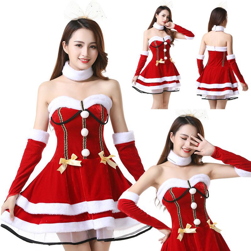 Đầm Đỏ Trễ Vai Hóa Trang Ông Già Noel Gợi Cảm Cho Nữ