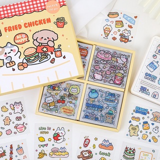 [MS23] Set 100 tấm sticker/nhãn dán GÀ RÁN XÙ dễ thương chủ đề chất liệu PET PVC chống thấm nước