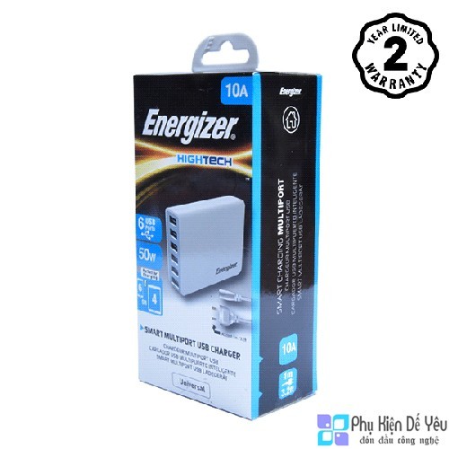 Sạc Energizer USA6EEUHWH5 - 6 cổng, 50W [CHÍNH HÃNG PHÂN PHỐI, BẢO HÀNH 2 NĂM]