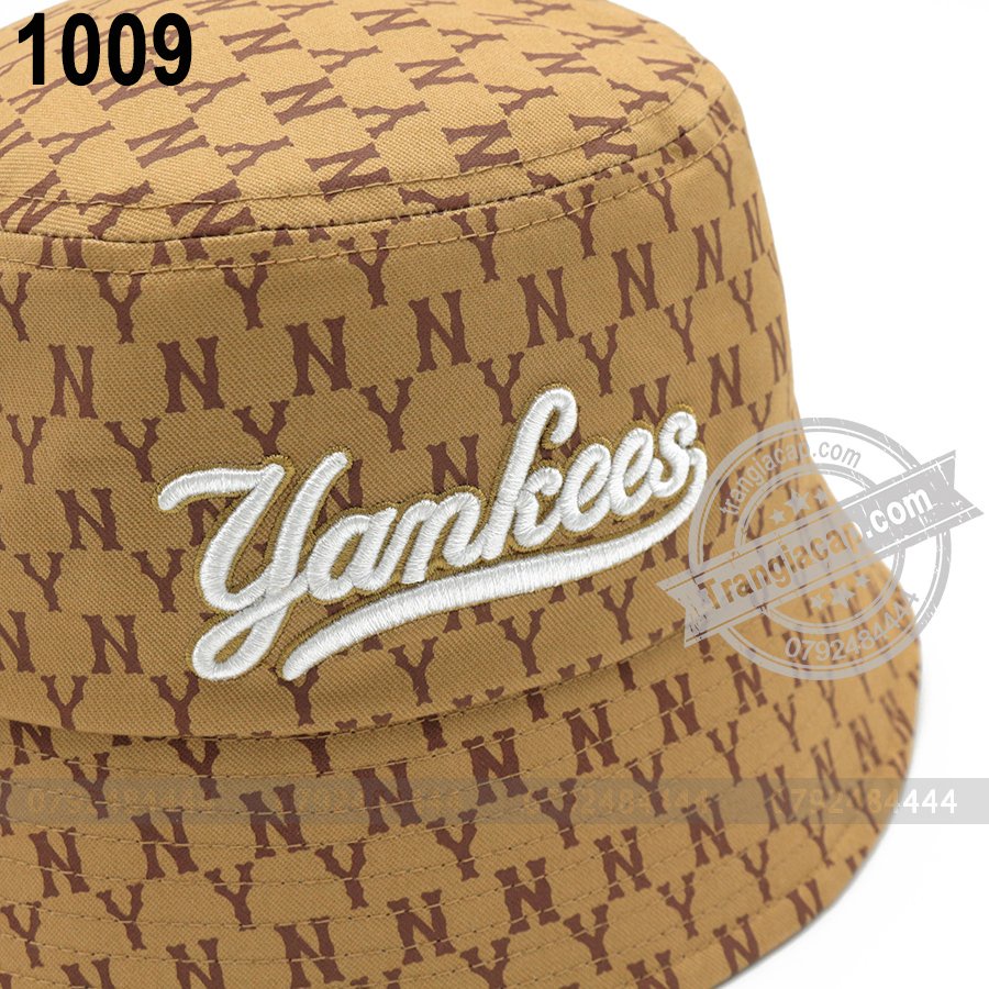 Nón bucket MLB Monogram NY nâu đen