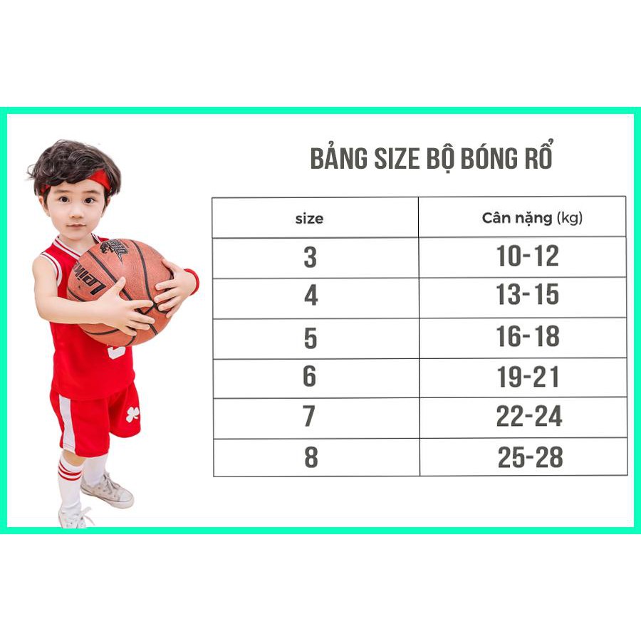 Sét Bộ Bóng Rổ Cho Bé Trai Chất Đẹp Thấm Hút Mồ Hôi Thoáng Mát Size Từ 5-14 Kg